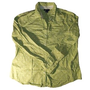 Jones New York Signature Button Up Green Polkadot Blouse Size L